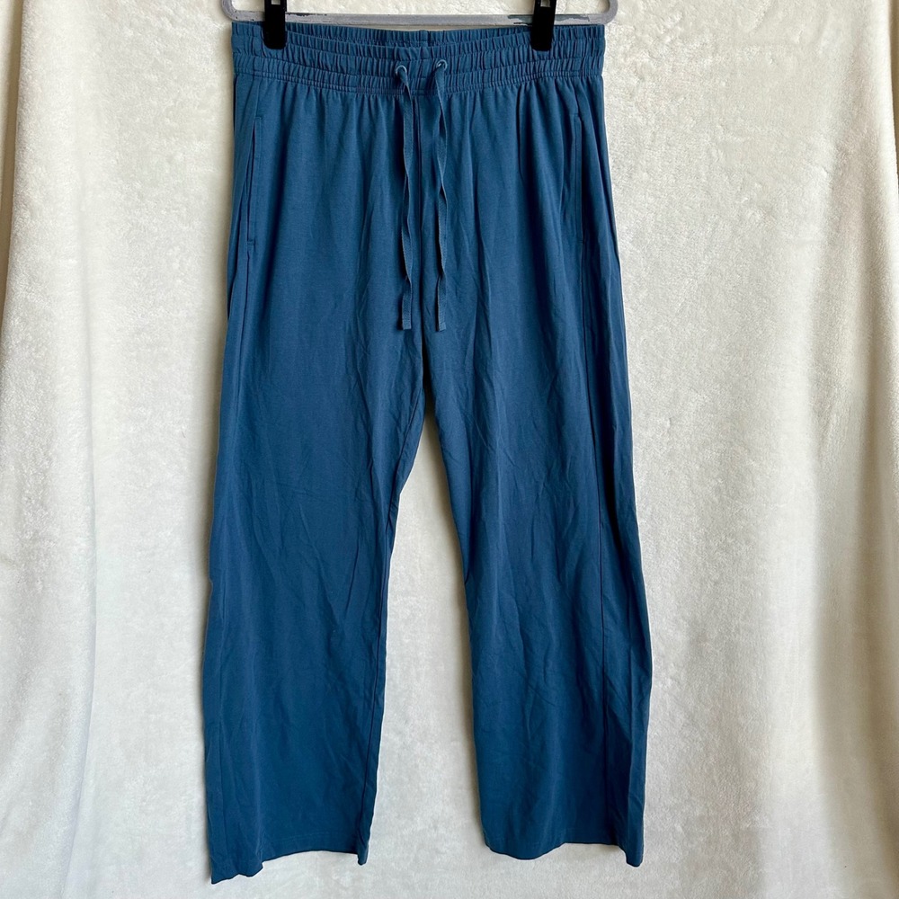 Pact Organic Cotton Relaxed Lounge Pants Slate Blue Drawstring Wide Leg Sz Large